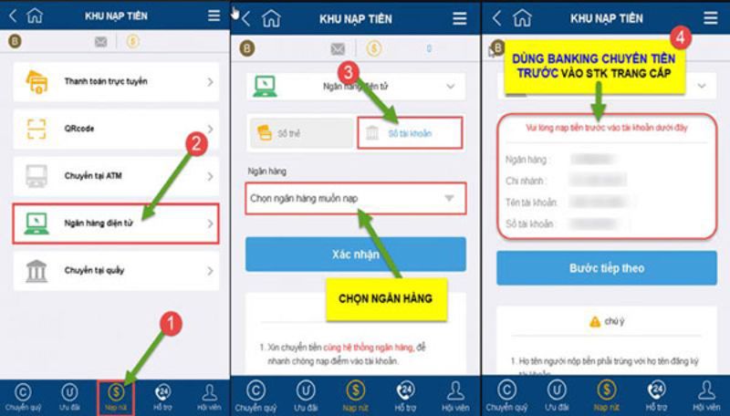 Cách nạp tiền vào tài khoản Ycs65 